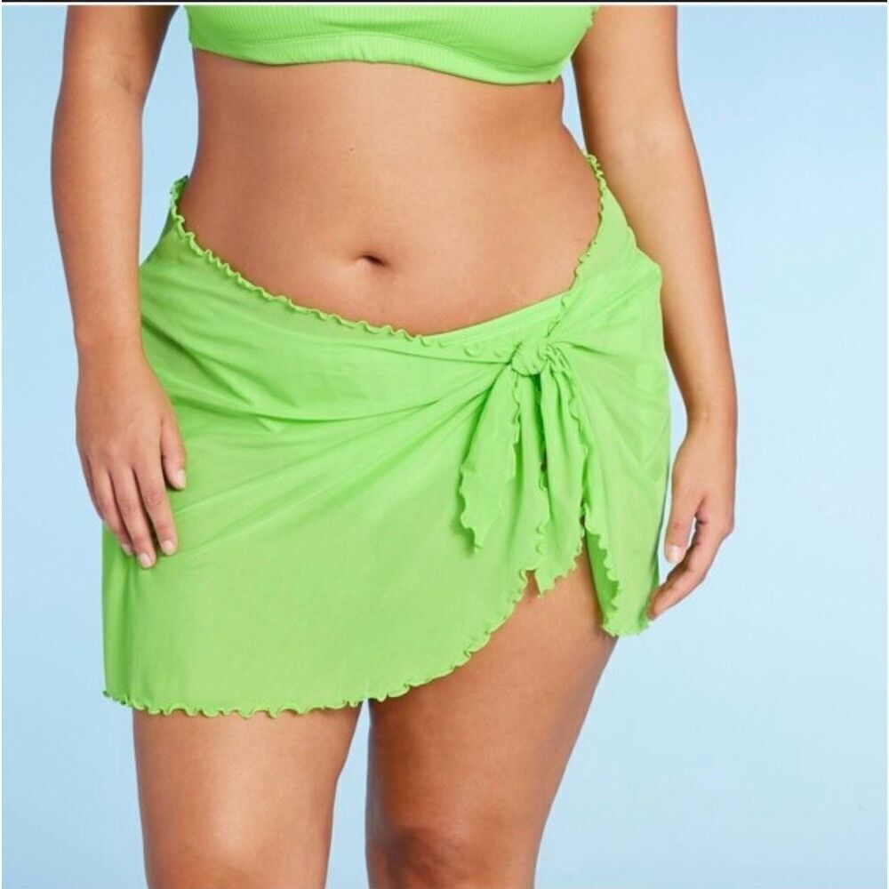 🌸 Wild Fable Green Lettuce Edge Sarong Tie Skirt Swim Coverup Size 1X